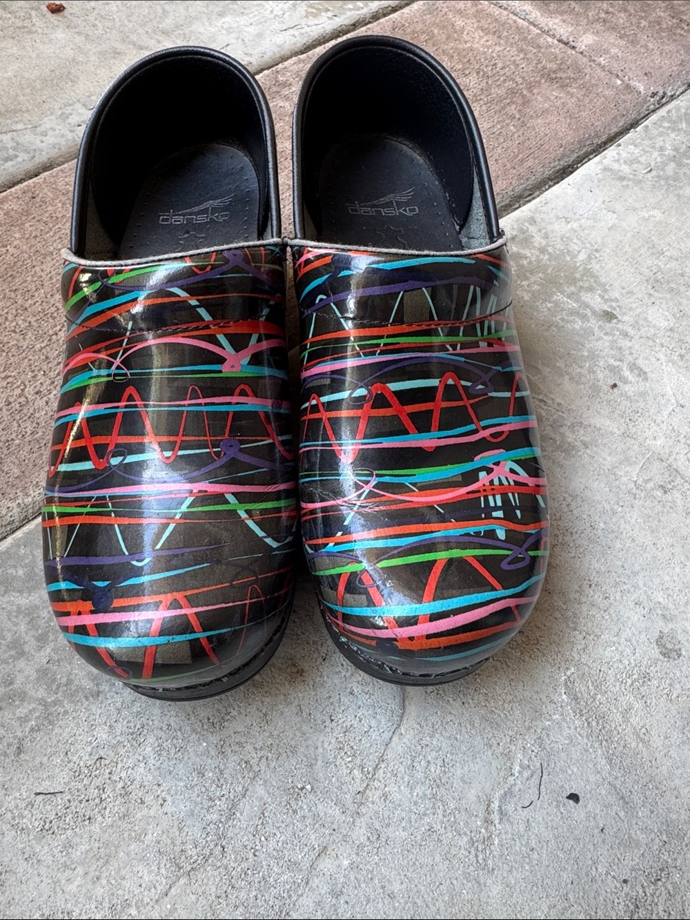 Dansko Black Multi-Color Patterned Clogs - Picture 5 of 6